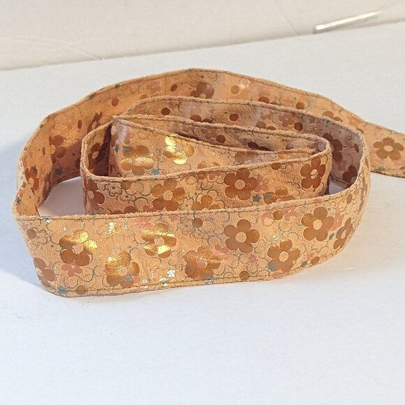 Vintage Micro Suede Midcentury Obi Belt Tie Sash MCM Metallic Accent Boho Floral - Picture 3 of 5